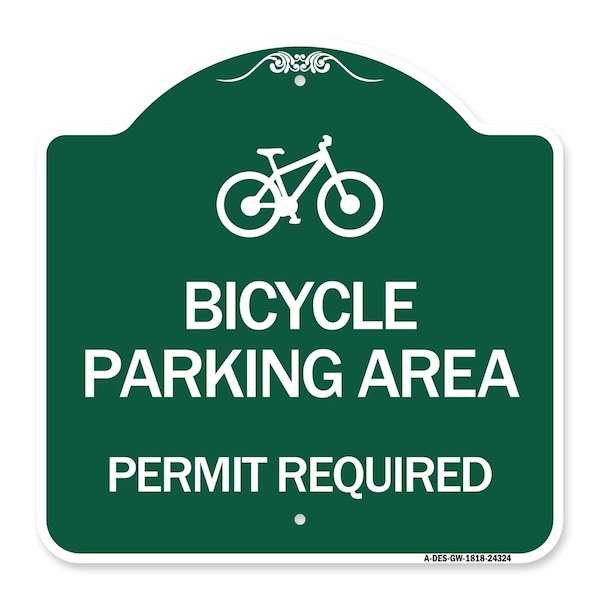 Bicycle Parking Area-Permit Required W/ Graphic, Green & White Alum Sign, 18" x 18", GW-1818-24324